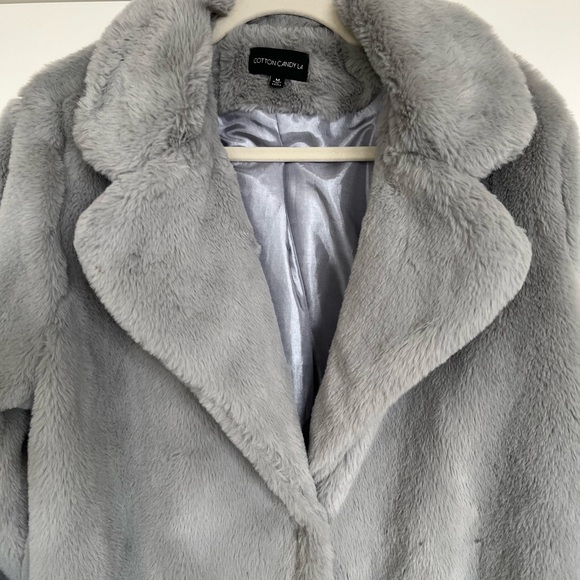Cotton Candy LA Grey Teddy Faux Fur Coat Jacket Snap Closure | Medium - Picture 5 of 11